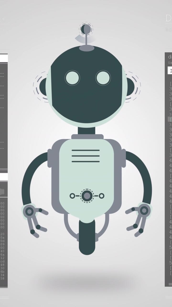 Animazione di icona di chatbot AI ed elaborazione dati