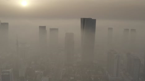 city skyline in fog