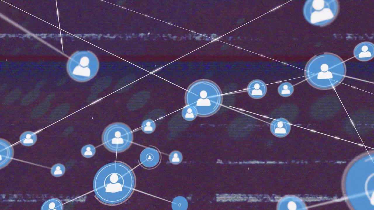 검은색 배경에 데이터 처리에 대한 아이콘으로 연결 네트워크의 애니메이션