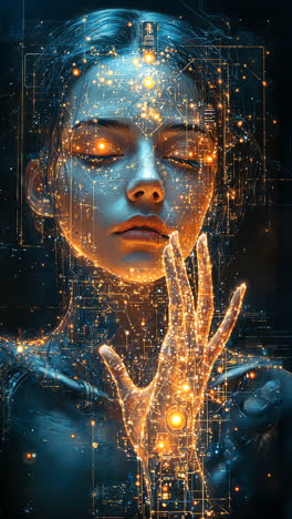 futuristic portrait of a woman with glowing cybernetic enhancements