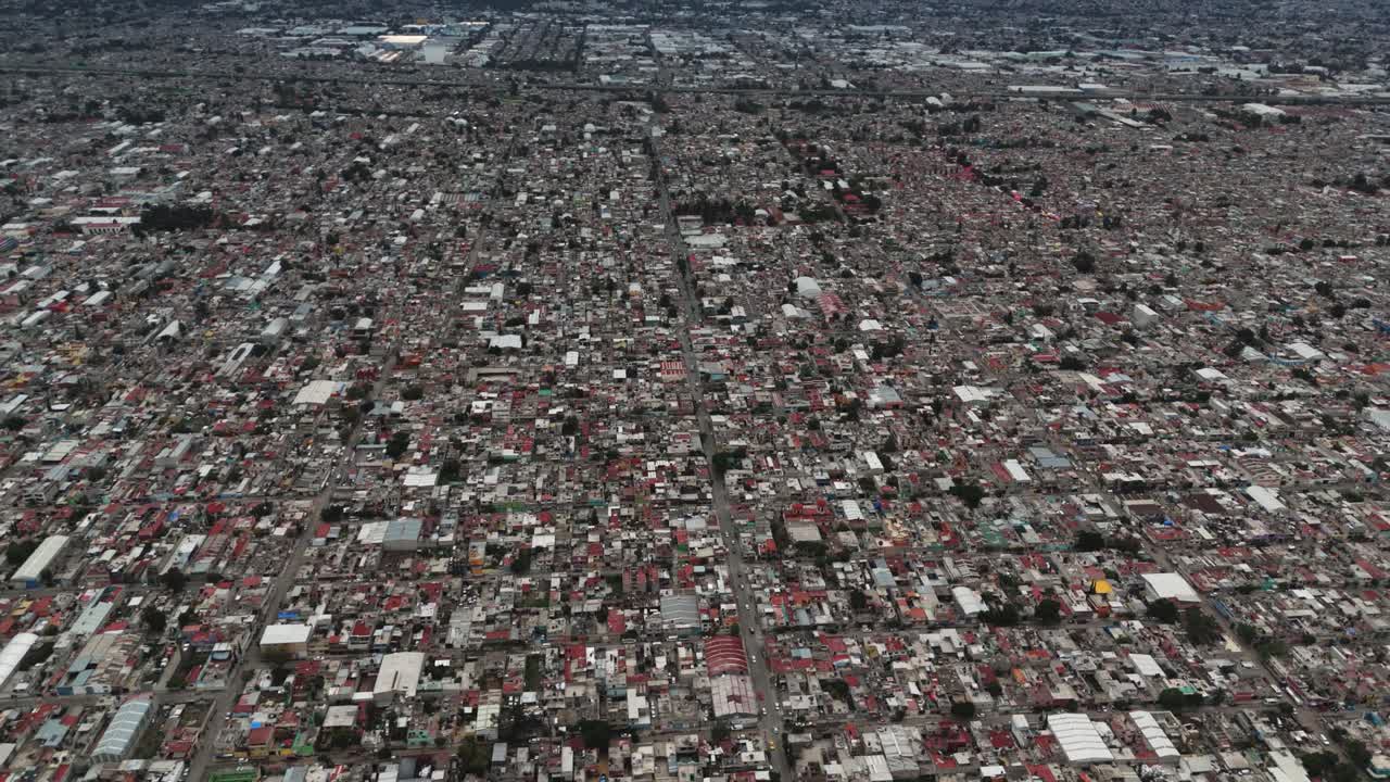 Drone's aerial panning shot of Ecatepec, Mexico