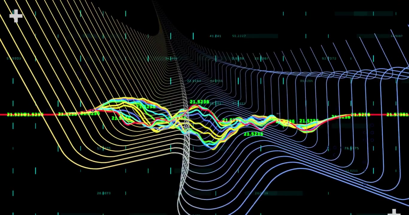 Animation of graphs and waves on black background