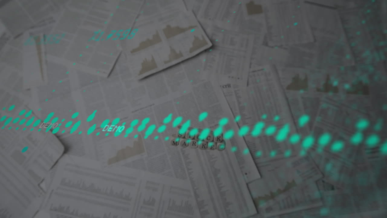 animación de procesamiento de datos sobre el mercado de valores texto banner sobre los documentos en el piso
