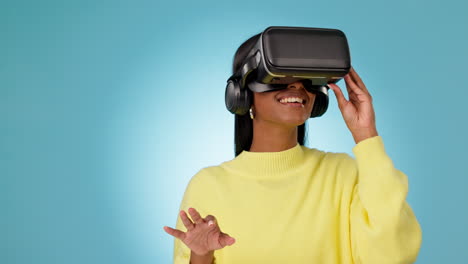 Vr,-3d-or-happy-woman-in-metaverse-studio