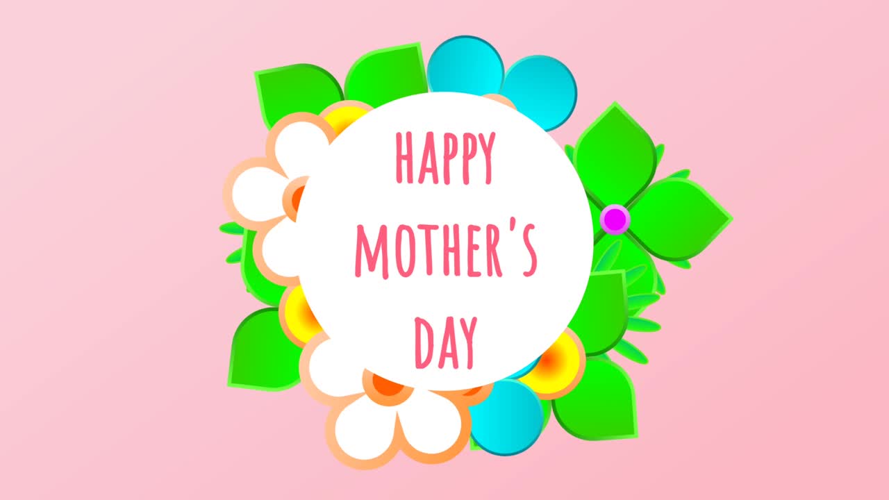 아침 꽃과 함께 분홍색 배경에 고립 된 3d 어머니의 날 라터링 애니메이션. 엄마를위한 아름다운 일러스트레이션.