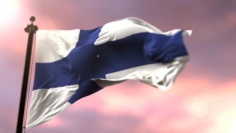 finland flag waving at wind at sunset, loop