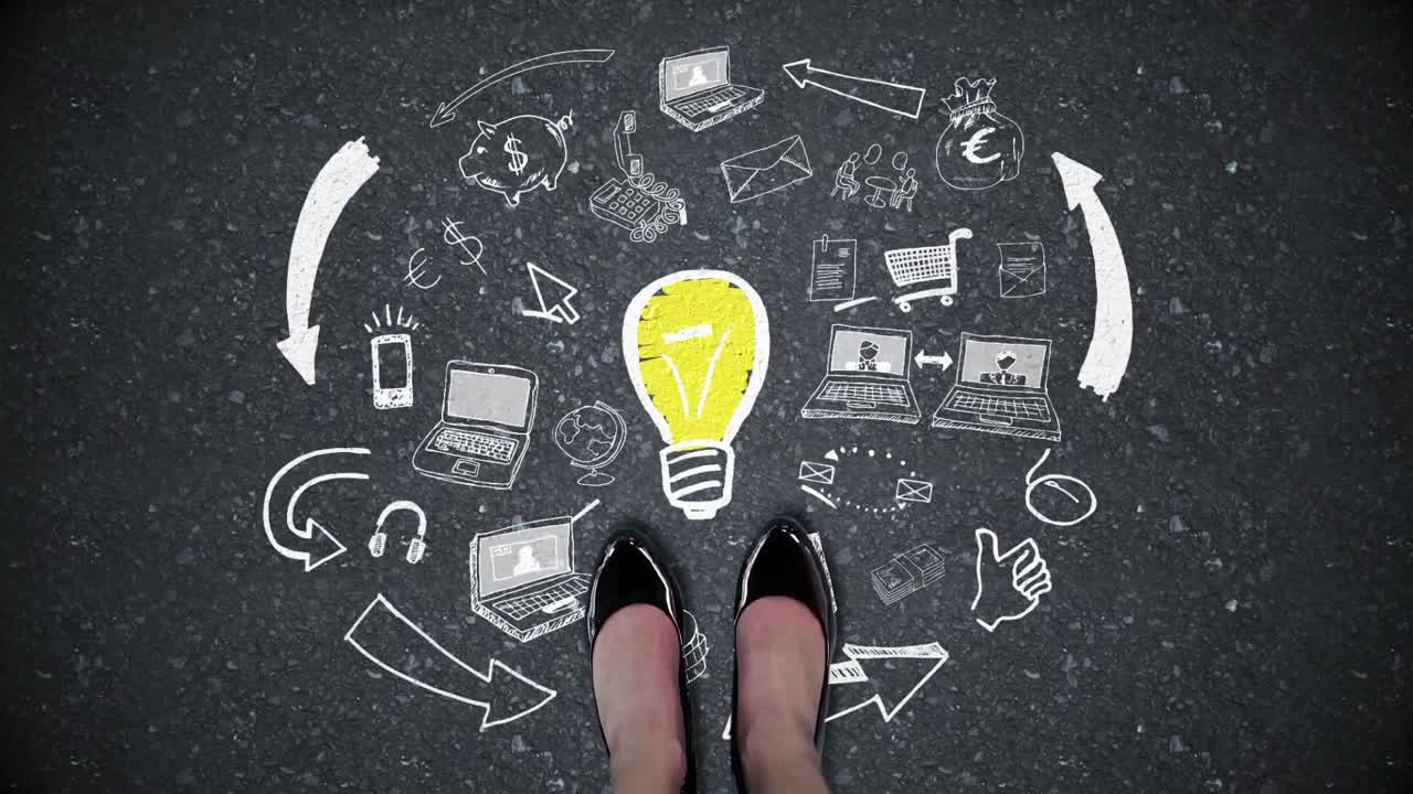 vídeo compuesto de la tecnología dibujado en la carretera