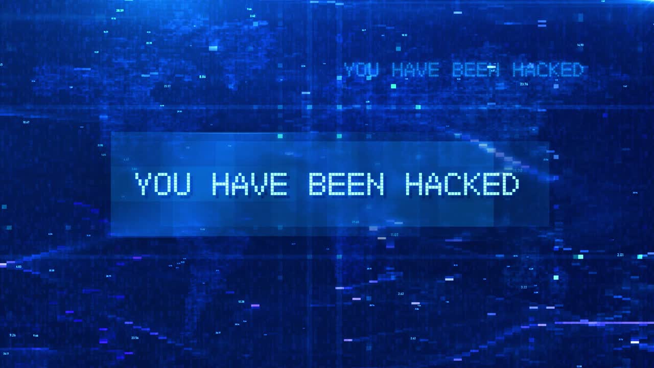 You Have Been Hacked Text Reveal Animation on Futuristic Digital World Map with Glitch and Binary Code Effects