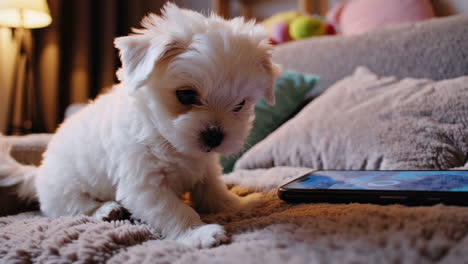 cute maltese puppy on a sofa