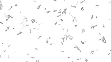 las notas musicales blancas que caen sobre un fondo blanco.