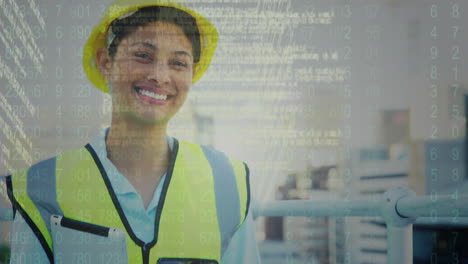 animación del procesamiento de datos sobre una trabajadora biracial