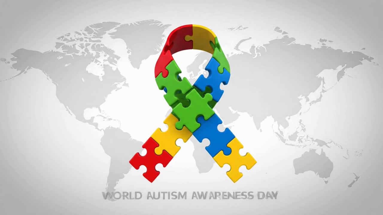 Colorata giornata della consapevolezza sull'autismo con nastro a forma di puzzle