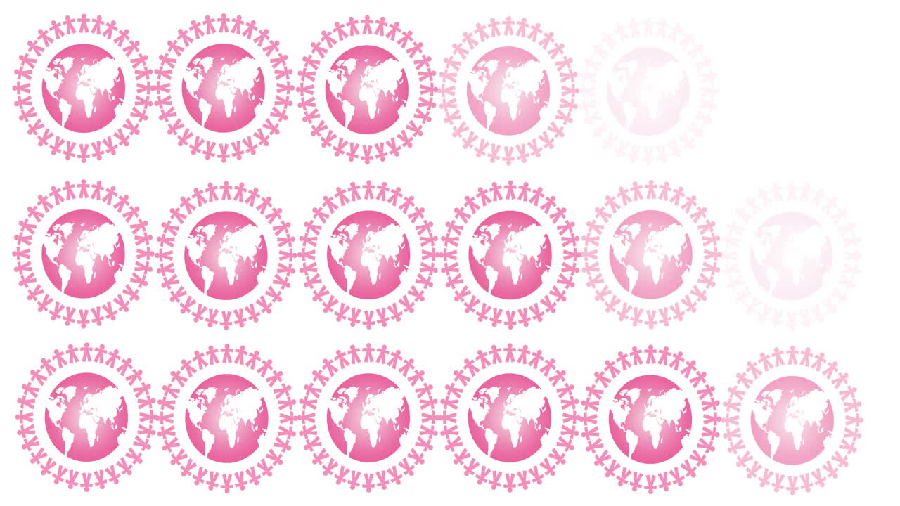 animación de varios logotipos de globos rosados que aparecen sobre un fondo blanco