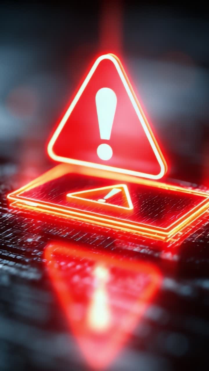 Illuminated Warning Symbols Displayed on a Circuitry Background Emphasizing Alertness with Bright Red Arrows Indicating Potential Risks and Alerts in Digital Environments