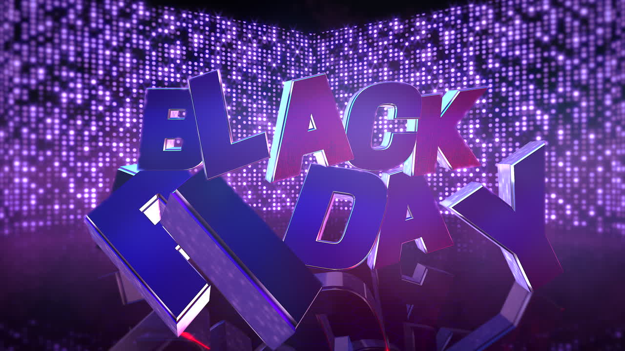 애니메이션 소개 텍스트 검은 금요일 및 모션 보라색 디스코 조명 추상적 인 배경