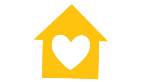 animation of house with heart icon over white background