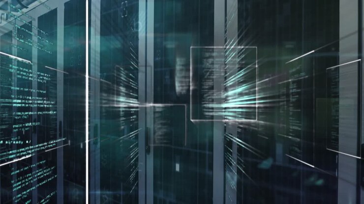 Animation of data processing over server room