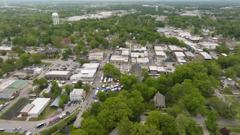 view from above of downtown siloam springs during dogwood festival in arkansas, usa