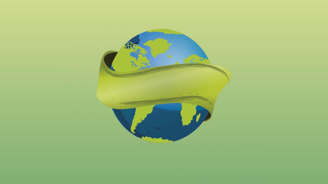 Animazione di un globo con un nastro verde su sfondo verde