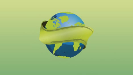 Animatoin-of-globe-with-green-ribbon-on-green-background