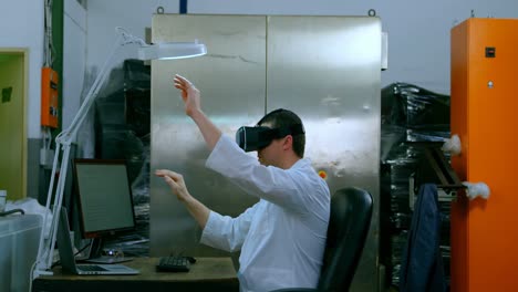 robotic engineer using virtual reality headset at desk 4k