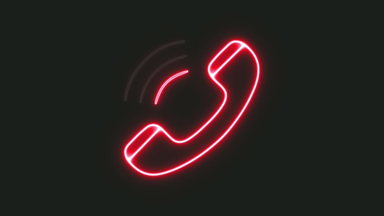 빨간색 전화 수신기 와 음파 를 곡선 으로 묘사 한 박이는 네온 표지판