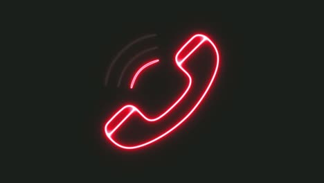 a flickering neon sign depicting a red phone receiver and sound waves as curves