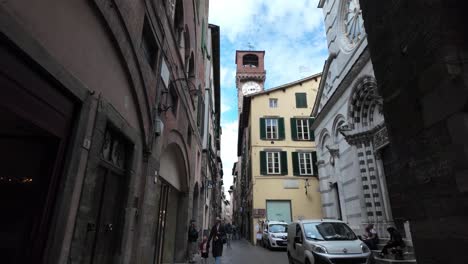 italian city streets, old historical romanesque building style lucca italy