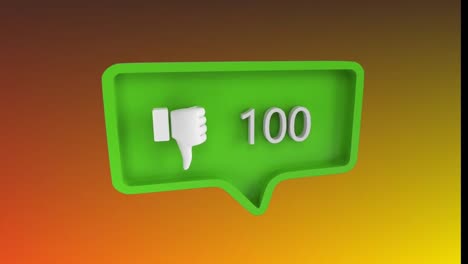 animation of thumbs down icon and numbers on green speech bubble