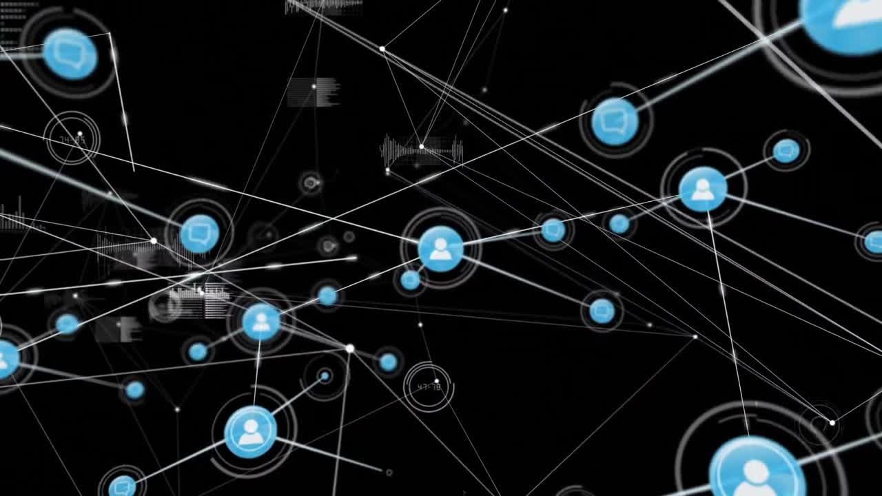 animación de la red de conexiones con las personas iconos con puntos brillantes