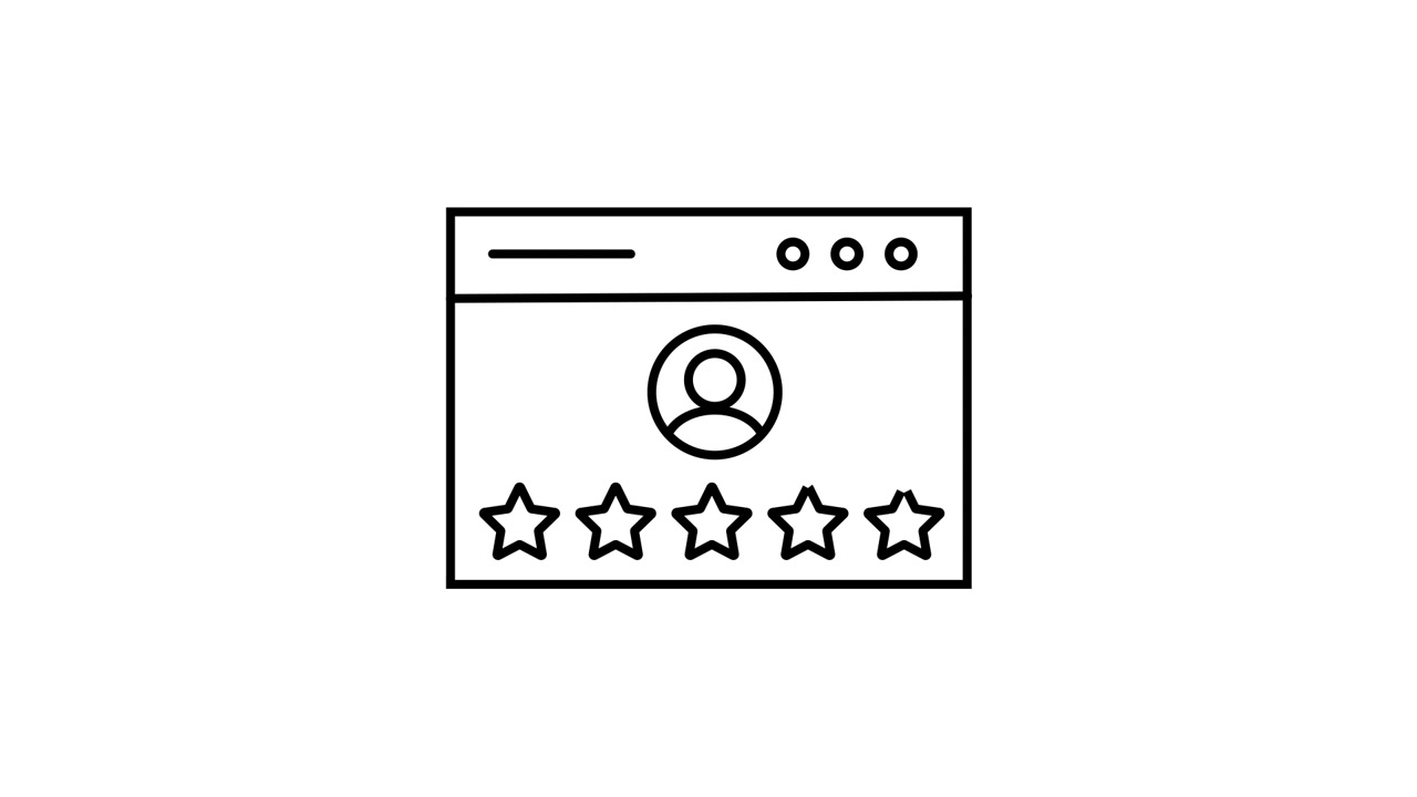 Animated Browser Window with User Profile and Five-Star Rating