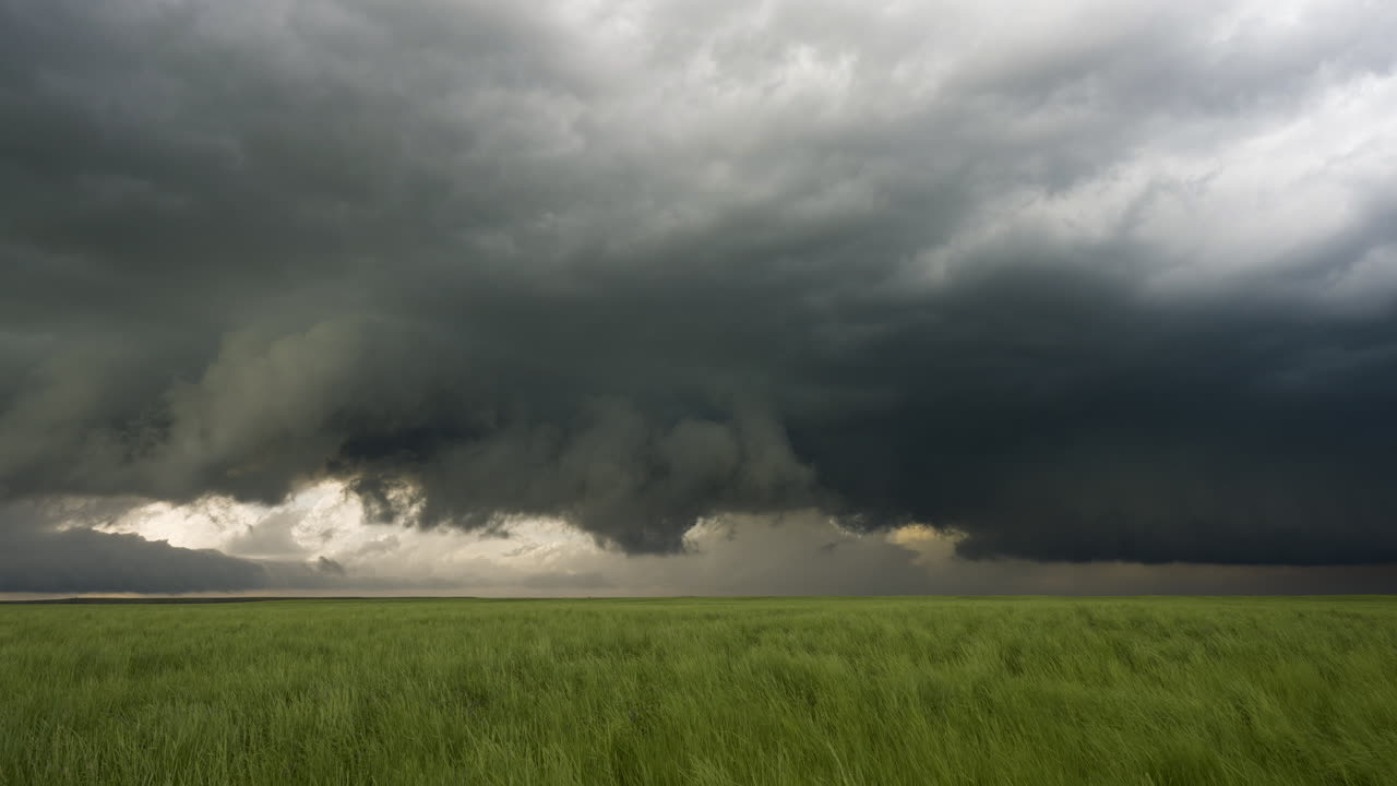 Massive Thunderstorm Over a Green Field