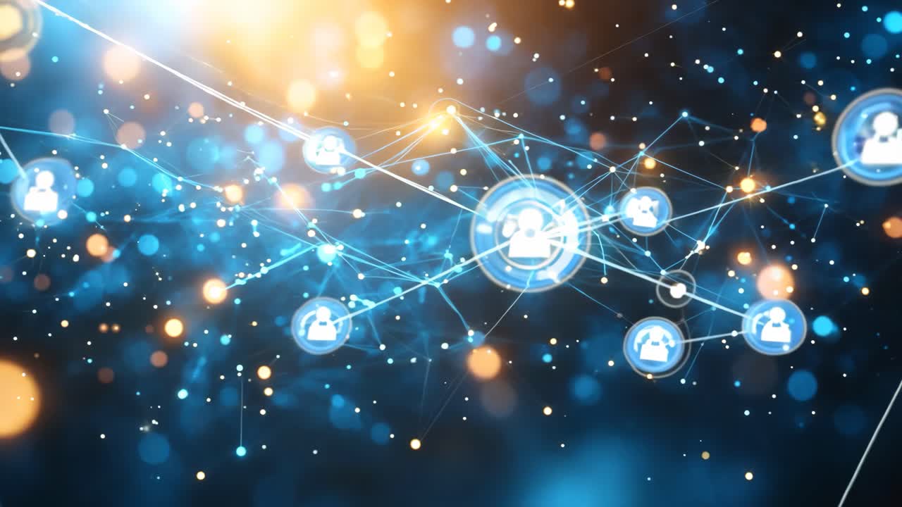 A blue and orange background with a lot of dots and lines. The dots are small and the lines are thin. The background is very bright and colorful