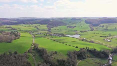 aerial view over english countryside, peak district national park