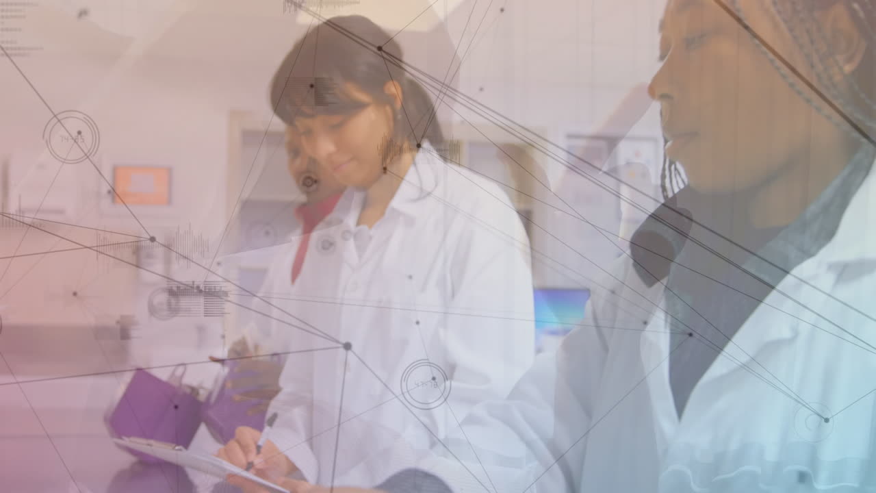 animación de la red de conexiones contra el equipo de diversos científicos que trabajan en el laboratorio