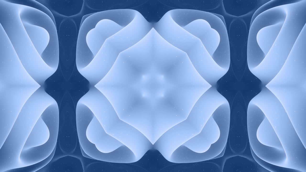 forma abstracta en 3d como una estrella o una flor, estructura simétrica de material de terciopelo azul negro intercalado con pañuelos, formas de cambios cíclicos suaves. fondo mate suave y elegante, animación suave.