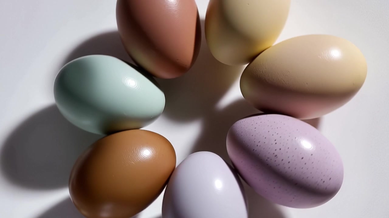 Colorful Pastel Eggs Arranged in a Circle on a White Background