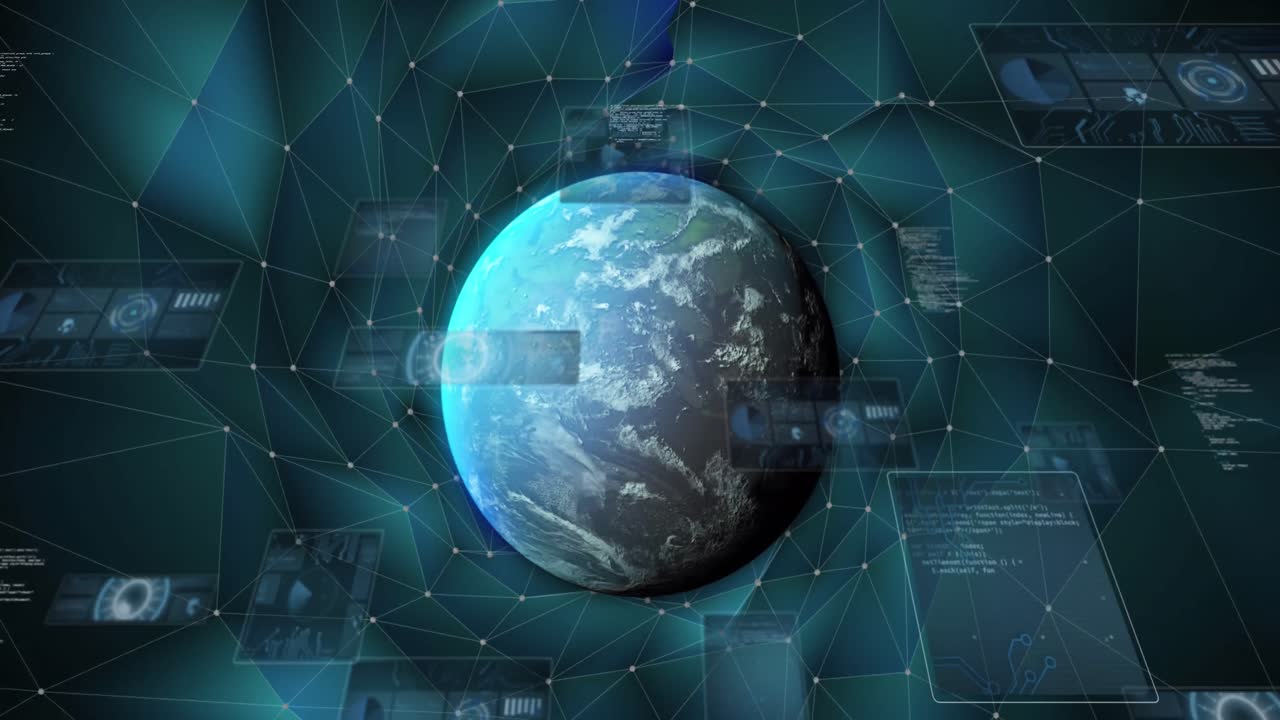 Animation of networks and data processing over globe