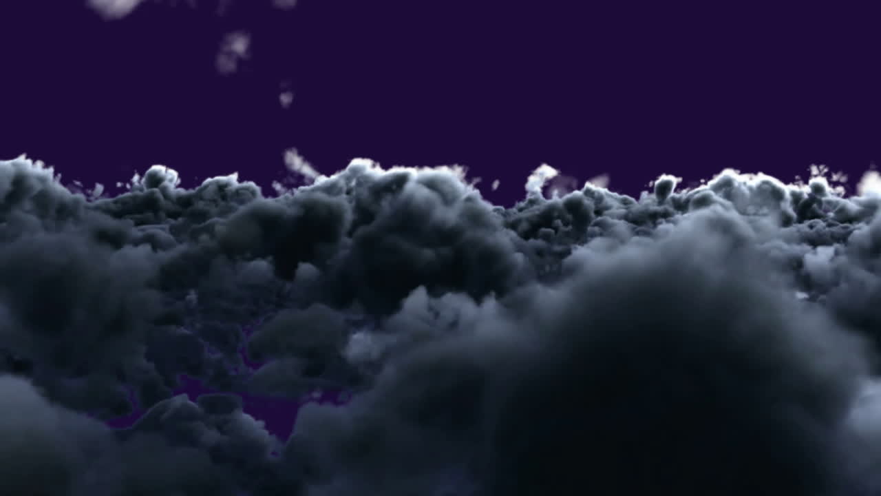 보라색 배경 위의 어두운 구름과 연기 애니메이션