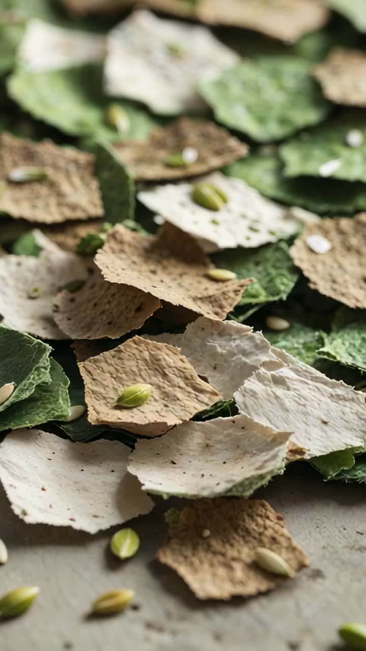 Vertical video: View shifting diagonally pushing cracker pieces and seeds off board until empty