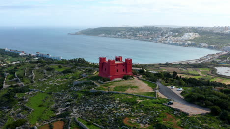 Aerial-Drone-View-Of-Bastioned-Watchtower-Of-Fort-Saint-Agatha,-In-Mellieħa,-Malta