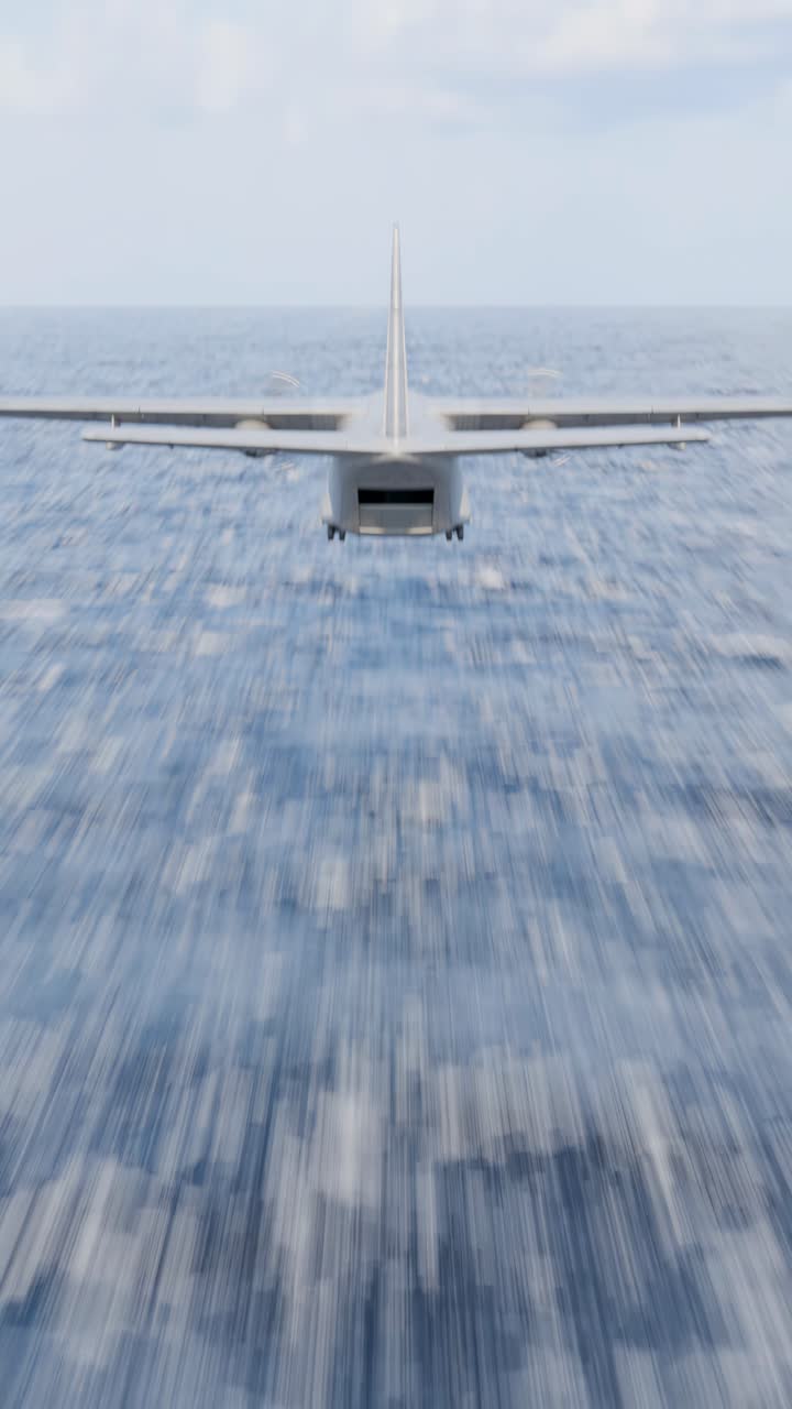 An airplane flying over the ocean