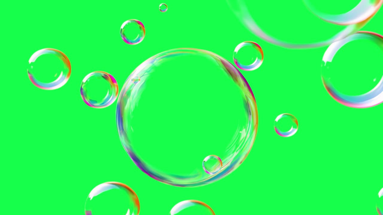 Colorful bubbles animation, transparent 4K video, green screen