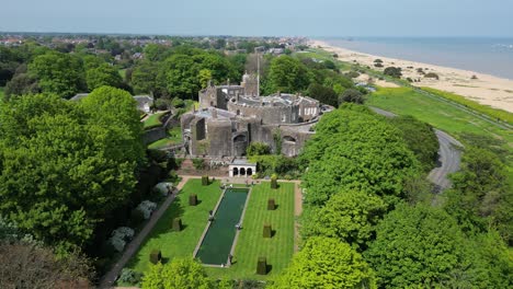 Castle-and-gardens-on-Kent-coast-Walmer-Deal-Kent-UK-drone,aerial