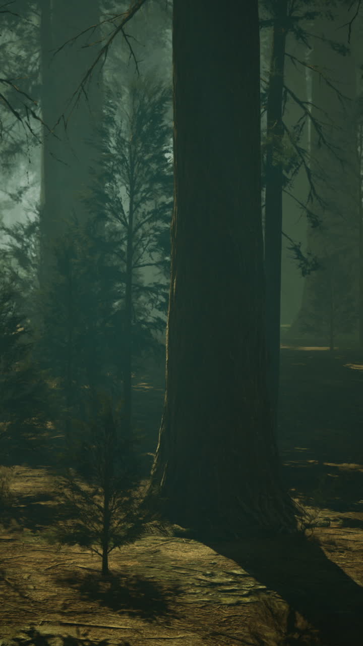 Enchanted forest landscape with sun rays filtering through trees ...