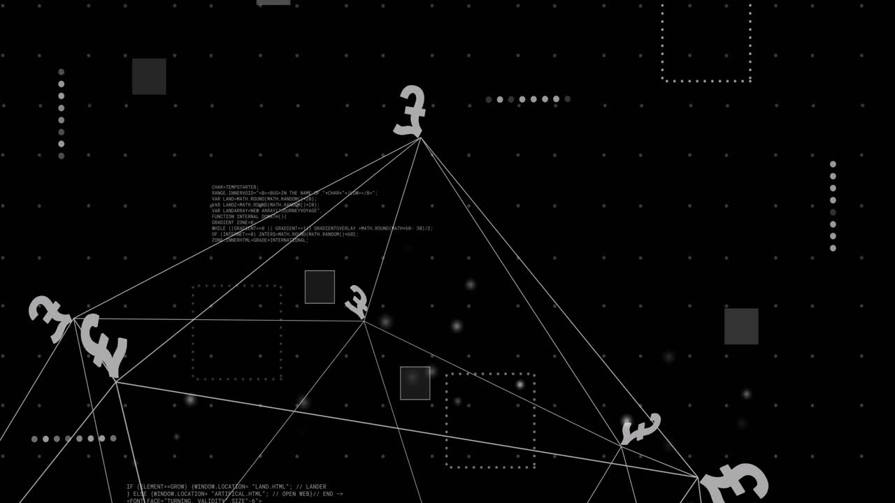 화폐 기호와 데이터 처리의 연결의 애니메이션 검은색 배경