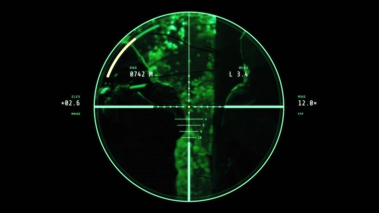 Soldier Seen Through Night Vision Sniper Scope in Forest