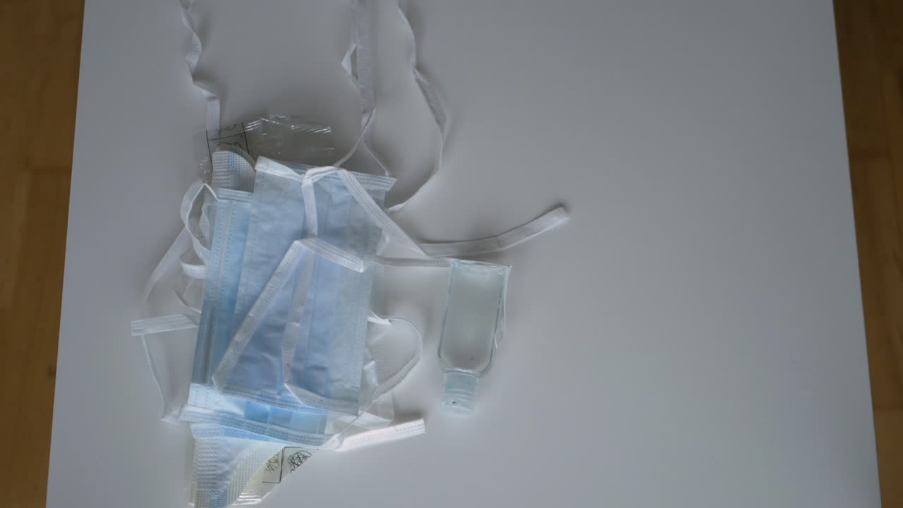 코로나 바이러스와 싸우기 위한 기본 ppe 건강 키트, 하향식 샷