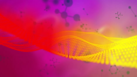 animación de cadenas de adn y estructuras moleculares sobre un fondo abstracto colorido