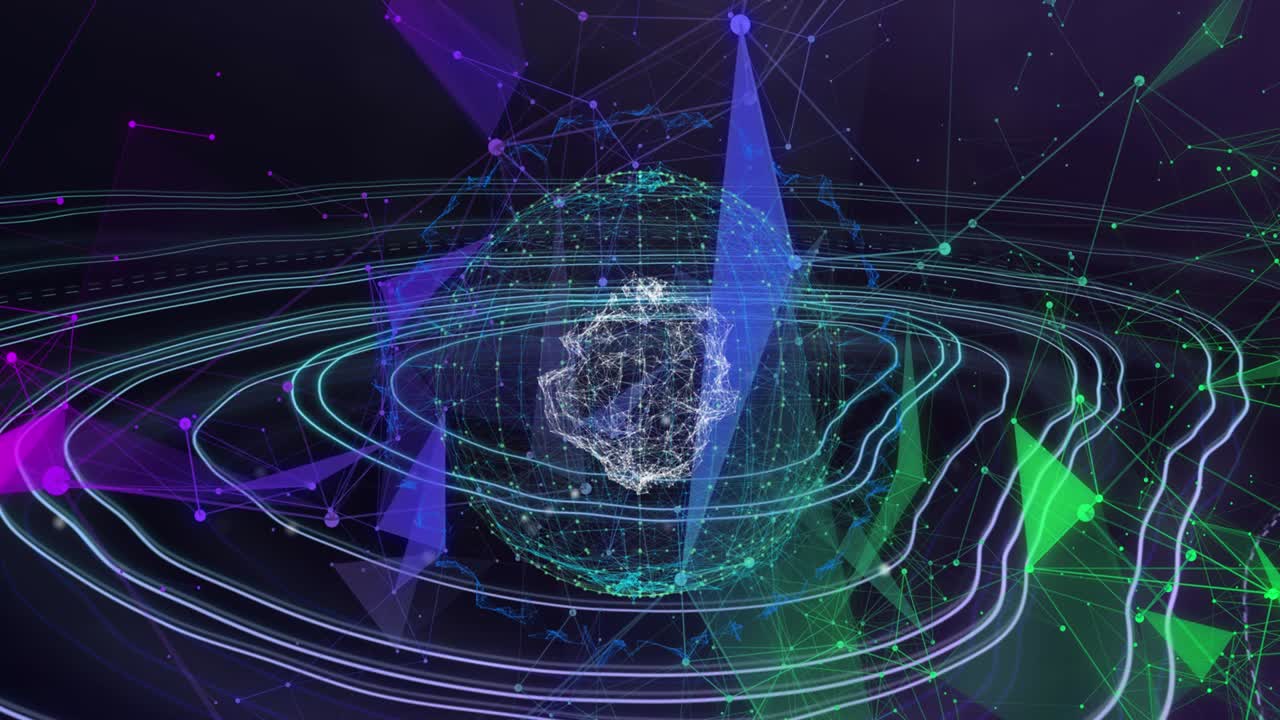 움직이는  ⁇  선 위에 연결된 네트워크를 가진 회전하는 지구